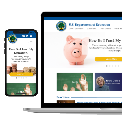 U.S. Department of Education thumbnail, shows responsive desktop and mobile view